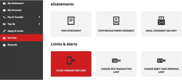 CIMB Clicks website, transaction limit page