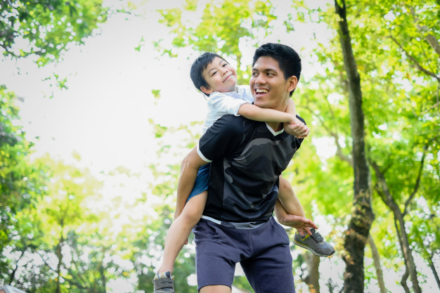 happy father and son