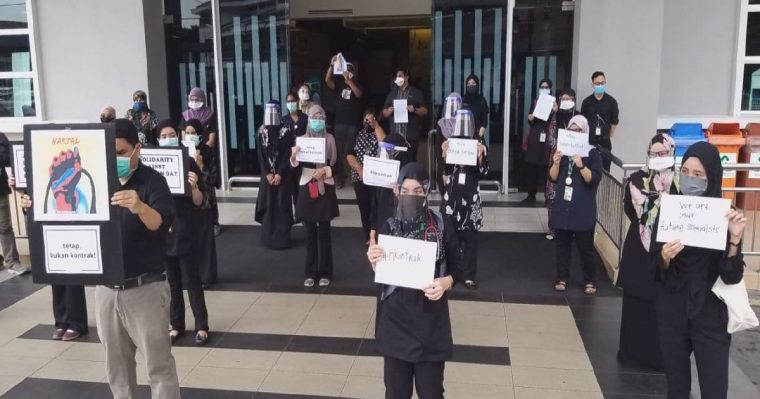 A group of contract doctors taking part in the protest