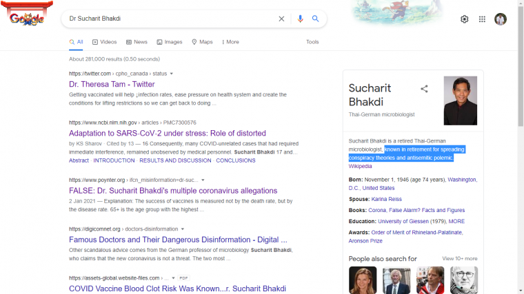google search of dr sucharit bhakdi