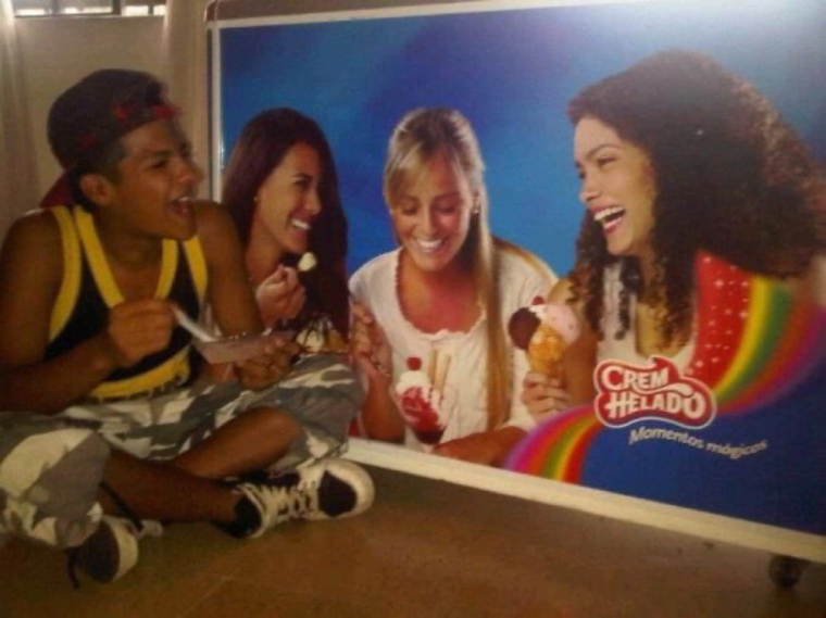 eating ice cream alone but with a picture of my friends