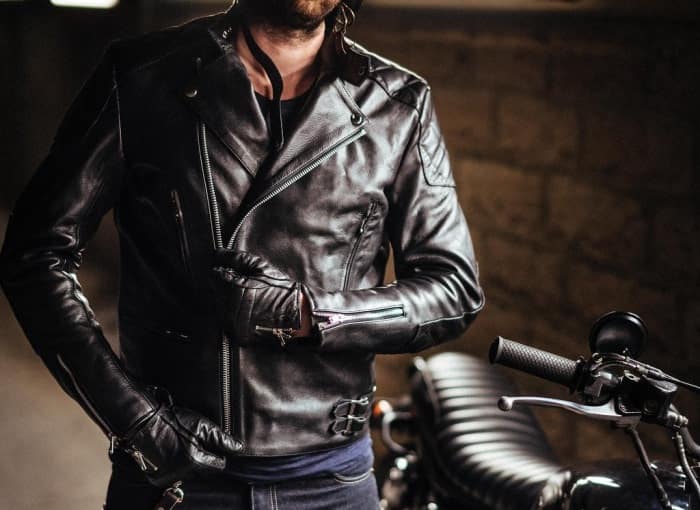 man wearing a leather jacket