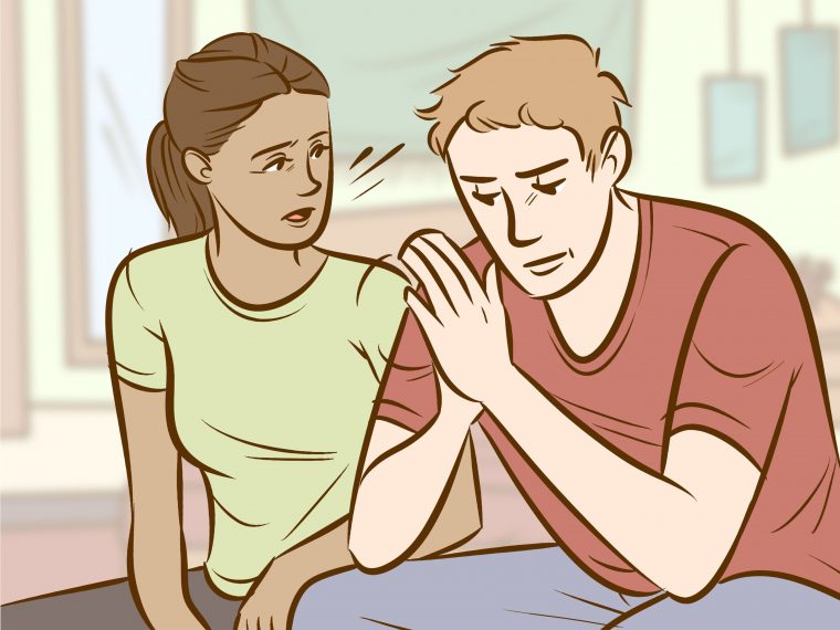drawn image of a man and woman talking to each other