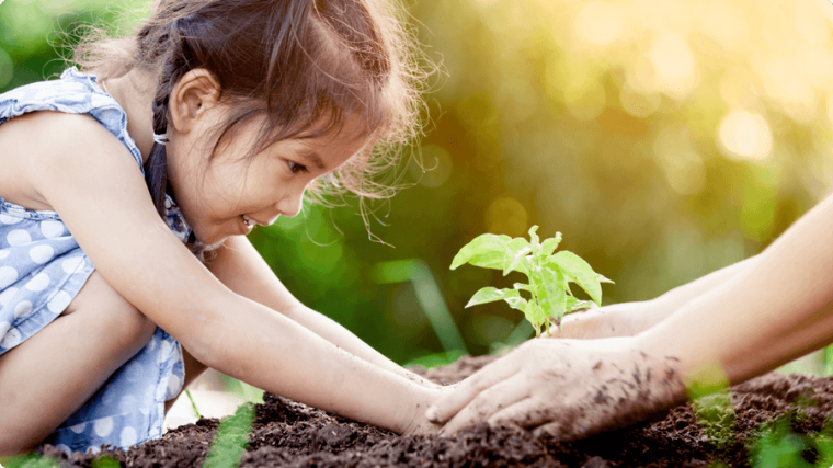 family gardening together