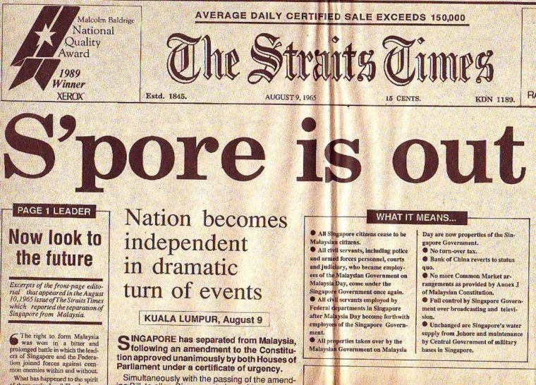 newspaper clipping of singapore's separation from malaysia