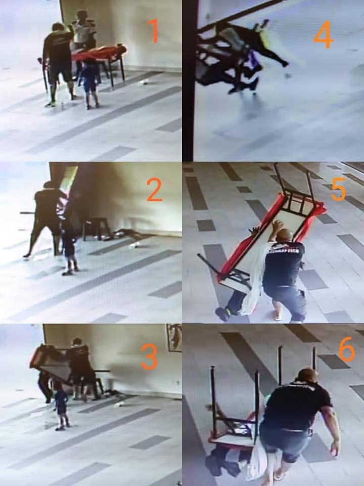 screenshots of video showing Thava being attacked