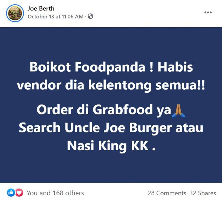 Post about FoodPanda on Facebook