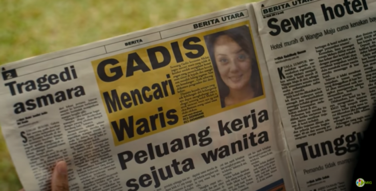 Melati's missing persons ad on the newspaper