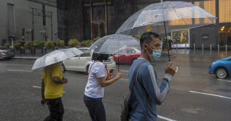 people in rain